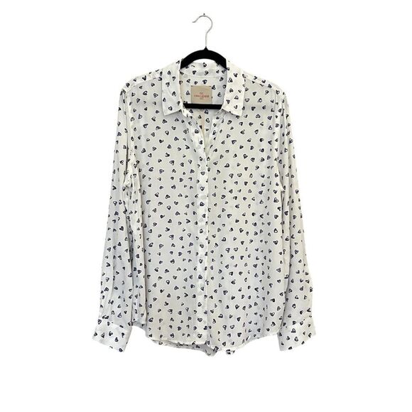 Casa Cabana Heart Print Long Sleeve Button Down Shirt Size Large Valentines Day - Picture 1 of 8